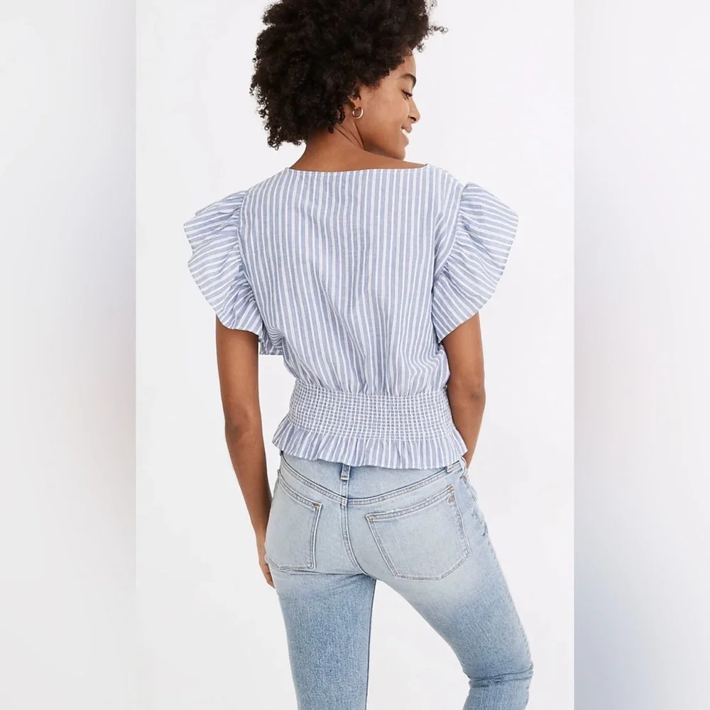 Madewell Flutter-Sleeve Smocked Top in Stripe - Picture 3 of 5